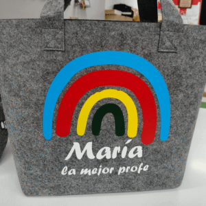 Bolso fieltro reciclado arcoíris personalizado